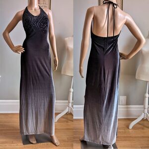 Vintage 90s Rampage Velvet Maxi Dress Gray Ombre Prom Gown Halter Whimsygoth M